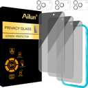 Ailun 3Pack for iPhone 17 Pro Privacy Screen Protector [6.3 inch]+ 3Pack Camera Lens Protector with Installation Frame,Dynamic Island Compatible,Anti Spy Tempered Glass[Not for iPhone 17/17ProMax/Air]