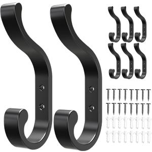 Coat Hanger Wall Mount 8-Pack - Wall Hooks for Hanging Heavy Duty (Black)