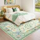Morebes Green Floral 8x10 Area Rug for Living Room, Washable Non Slip Bedroom Rug, Soft Low Pile Carpet for Kids Nursery Office Dining Room Playroom Decor (Sage Green 8'x10')
