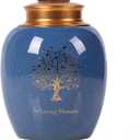 Medium Urn for Human Ashes - Tree o Life Handicrafted Cremation Urn - Small Urn Made of Ceramic - Hold 65 Cubic inches Human or Pet Ashes (Blue)