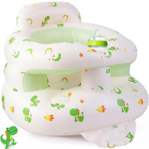 Upgraded Inflatable Baby Seat with Safety Guardrails, Thicker Sit Me Up Floor Seat for Baby Chair Sit Me Up, Blow Up Baby Chair Built in Air Pump for Babies 3-36 mth (Green Dinosaur -Guardrail)