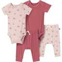 Modern Moments by Gerber Baby Girls' Bodysuit and Pant Set, Pink Roses, 0-3 Months