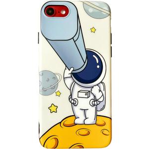 Case for iPhone SE 7/8 for Kids Teen Boys Girls, Slim Fit Matte Design Astronaut Space Telescope Pattern Cool Fun iPhone SE Soft Phone Cover (Astronaut-5, iPhone 7/8)
