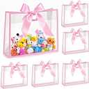 ZJHiome 8pcs Large Clear Gift Bags with Handles,Reusable PVC Gift Bag with Ribbon Bow for Graduation Christmas Easter Wedding Baby Shower Birthday Party Small Business (Pink), Set of 2