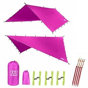 Gold Armour Rainfly Tarp Hammock, Premium 14.7ft/ 12ft/ 10ft/ 8ft Rain Fly Cover, Waterproof Ultralight Camping Shelter Canopy, Survival Equipment Gear Tent Accessories (Pink 12ft x 10ft)