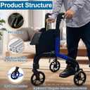 Premium 3 Wheel Rollator Walker for Seniors, FSA/HSA Eligible Lightweight Foldable Elderly Three Wheeled Rollator with Storage Bag, Aluminum Mobility Aid Rolling Walker (Black & Blue)