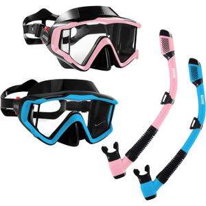 Aegend Snorkeling Gear for Adults Youth Kids, Snorkel Mask with Top Dry Valve - Panoramic View Anti-Leak and Anti-Fog with Mesh Bag for Snorkeling, Scuba Diving, Freediving & Swimming