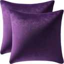 DEZENE Throw Pillow Covers 16x16 Purple: Pack of 2 Cozy Soft Velvet Square Modern Luxury Decorative Throw Pillow Cases for Sofa Couch Living Room Bed Home Decor