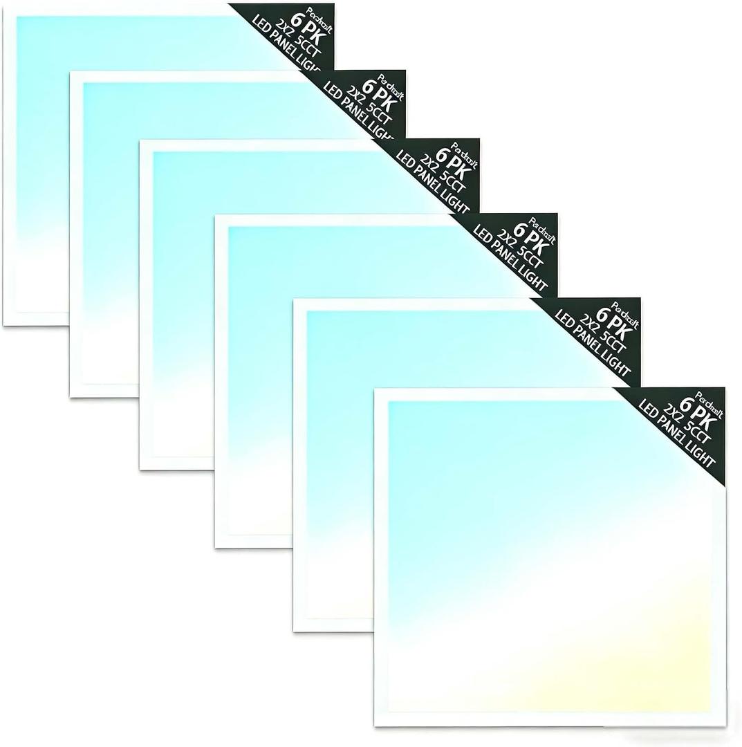 6 Pack 2x2 LED Flat Panel Light Drop Ceiling Office Fixture 5 CCT 3000K-6500K Adjustable & 5 Wattage 15W-20W-30W-40W-50W Selectable, 0-10V Dimmable，Flush Mount Ceiling Light