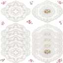Mixweer 10 Pcs White Retro Lace Placemats Oval Embroidered Table Place Mats French Crochet Doilies Vintage Coasters Cup Mat 12'' x 16'' for Wedding Cup Vase Table Decor