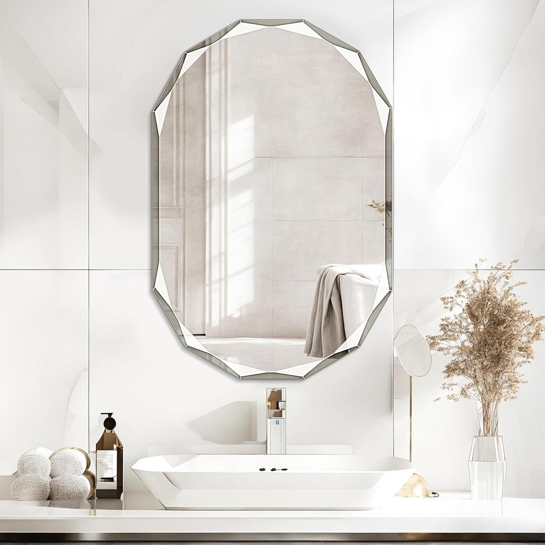 Bathroom Mirror for Wall, 20" x 30" Oval Mirror, Bathroom Vanity Mirror, Beveled Edge Frameless Wall Mount Vanity Mirrors, Wall Mirrors Decorative, Irregular Beveled Edge Mirror (Nature)
