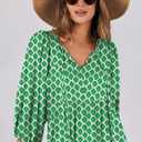 ANRABESS Womens Boho Maxi Dresses 2026 Summer V Neck Puff Sleeve Floral Flowy Swing Fall Casual Long Dress (Green, S)
