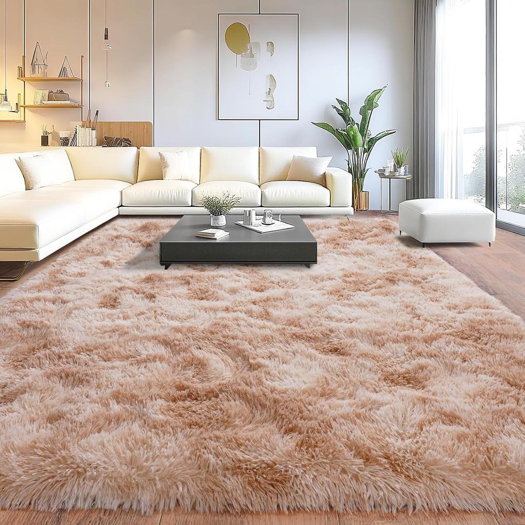 Upgrade Non-Slip Plush Rugs for Living Room, Soft Shaggy Carpets for Living Room, Fuzzy Rugs for Kids' Room, Perfect Decor for Modern Home Tie Dye Beige 5x7Feet