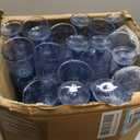 100 Pcs Plastic Goblets 7.5oz Vintage Goblet Plastic Wine Glasses Colored Retro Embossed Water Goblets for Wine Bar Juice Baby Shower Wedding Reception Grand Event Party (Blue)