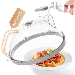 10" Microwave Splatter Cover with Water Steamer, Microwave Cover for Food, Dome Splatter Guard with Hanging Hole, Easy Clean & Space Saving Hanging Design, Grey