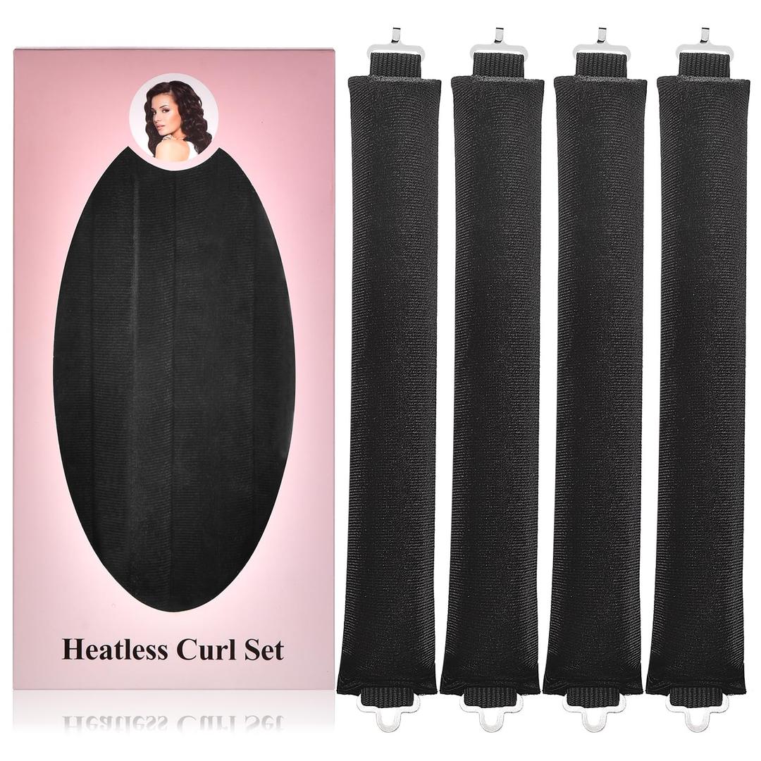 4pcs Heatless Blowout Hair Curlers to Sleep In for Women,Jumbo Flexi Rods Soft Overnight Curlers Blowout Hair Rollers Large (Black, Large) (1 Count (Pack of 4))