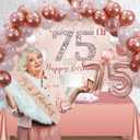 Trgowaul 75th Birthday Decorations Balloon Set Women's Arch, Rose Gold 75th Birthday Banner and Party Tablecloth, Belt and Tiara, Pink Gold 75th Balloon, Pink Birthday Cake Top, Latex Balloon * 60