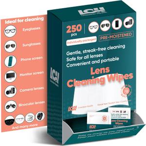 2 x 250 CT Lens Wipes for Eyeglasses - Pre-Moistened, Individually Wrapped Eye Glasses Cleaner Wipes - Streak-Free & Scratch-Free Glasses Wipes for Sunglasses, Camera Lenses & Phone Screen Wipes
