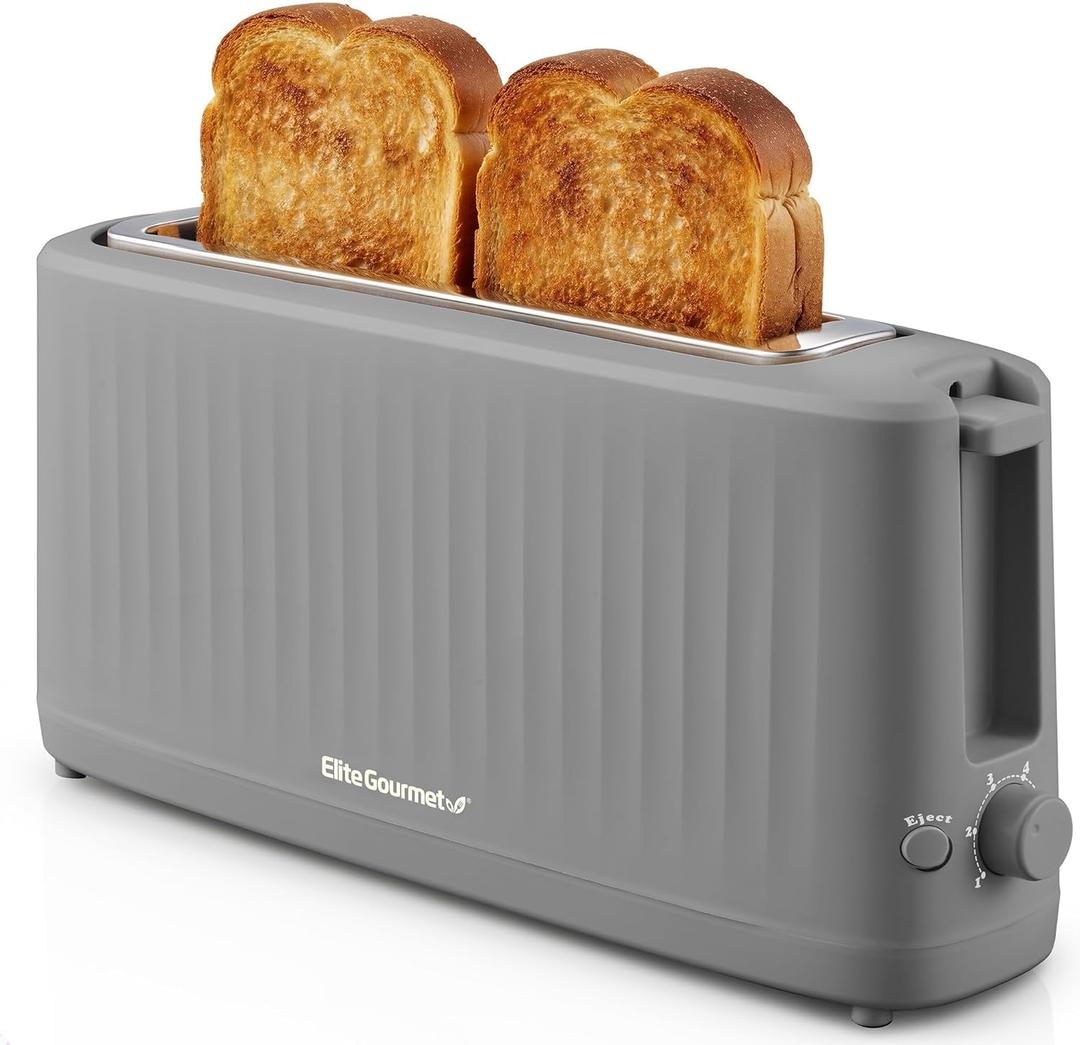 Elite Gourmet ECT2517G SLIMTOAST 2-Slice Long Slot Toaster, Cool-Touch Body, 6 Browning Shades, Extra-Wide 1.5" Slot for Artisan Bread, Bagels, Waffles & English Muffins, Grey