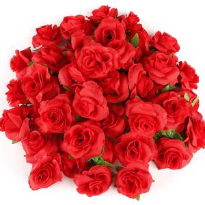 Kesoto 50pcs Red Roses Buds Artificial Flowers Bulk, 1.6" Small Silk Fake Roses Flower Heads for Decoration, Crafts, Wedding Centerpieces Bridal Shower Party Home Decor