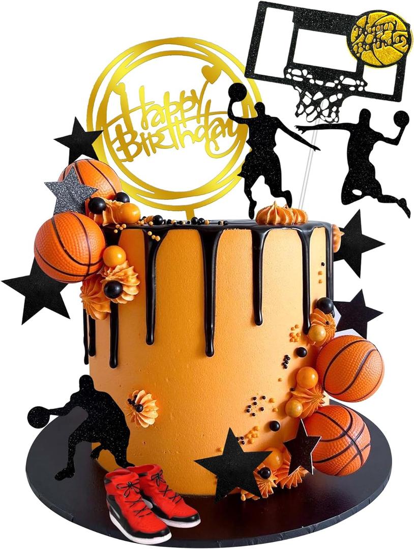 17 PCS Basketball Cake Toppers Basketball Star Themed Cake Decorations for Boy Cake Topper Sport Cake Party Decorations Sports Party Supplies (1)