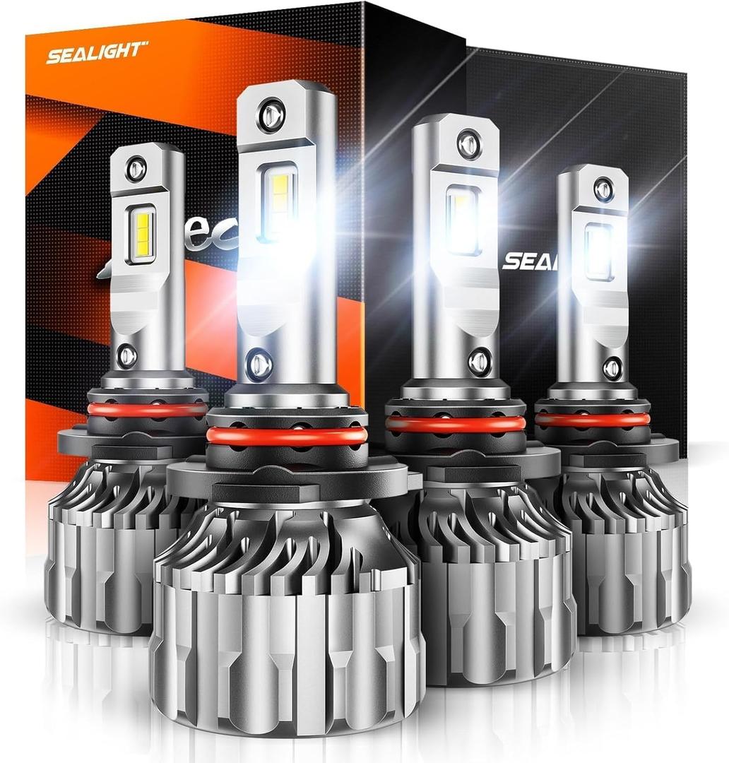SEALIGHT 9005 9006 Fog Lights - for Off Road Powersports- 6000k Cool White LED Light with 20000 RPM turbo Fan 60000H Lifespan, 1:1 Mini Size Fog Lights, Pack of 4