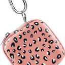 Square Earbud Case Headphone Organizer Ear Bud Case Portable EVA Carrying Box Storage Bag with Carabiner for AirPods Beats Bose Galaxy Buds 3 Data Cable Storage (Pink Leopard)