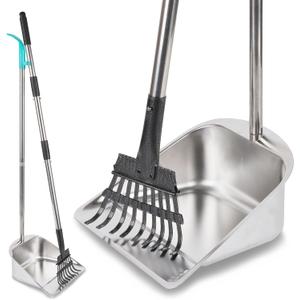 Dog Pooper Scooper for Large Dogs with Large Capacity Tray and 36" Long Handle Rake,Stainless Steel Dog Poop Scooper for Dogs,Heavy Duty Dog Poop Scooper for Yard