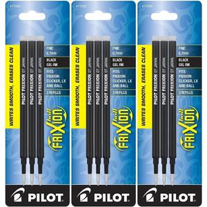 Pilot FriXion Gel Ink Refills for Erasable Pens, Fine Point, Black Ink, 9 Refills (77330)