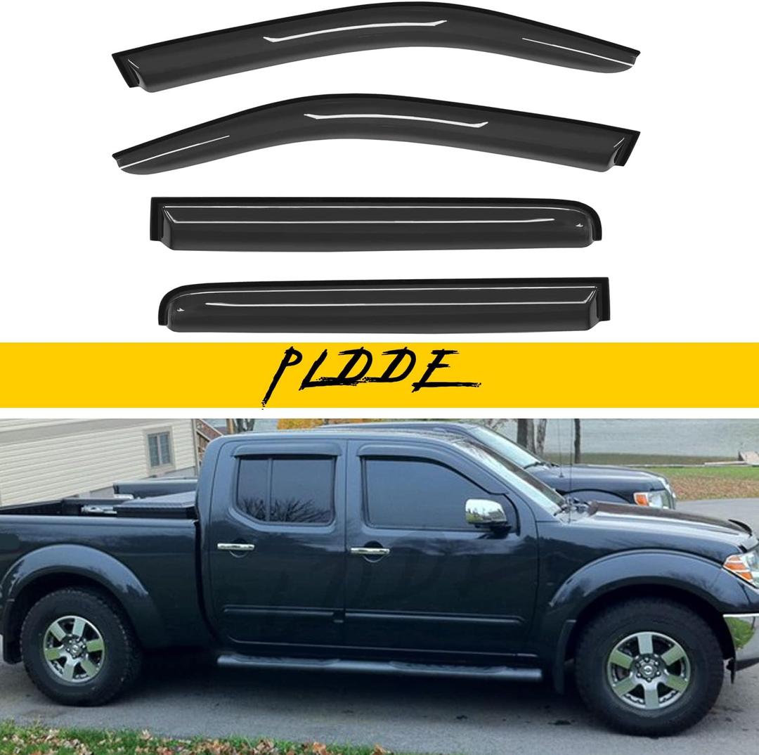 4pcs Compatible with Sun/Rain Guard 2005-2018 Frontier Crew Cab with 4 Full Size Doors Front+Rear Smoke Outside Mount Tape-On Window Visors