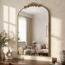 Arched Wall Mirror, 24" x 36" Vintage Carved Bathroom Mirror with Antique Bronze Aluminum Frame, Retro Decorative Wall Mirror for Bedroom, Living Room, Entryway, Fireplace & Hallway