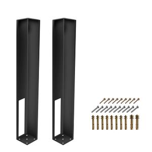 2-Pack Black Vinyl Fence Post Mount Tower, 36" Heavy Duty Steel Post Insert for 4.5 x 4.5 Inch Posts, Post Base Anchor for Concrete or Wood Deck, Complete Mounting Hardware Kit Included