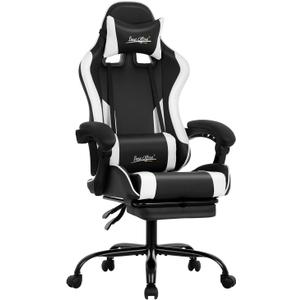 Gaming Chair Office Chair Desk Chair with Footrest Lumbar Support Headrest Armrest Task Rolling Swivel Ergonomic E-Sports Adjustable PC Gamer Chair (White)