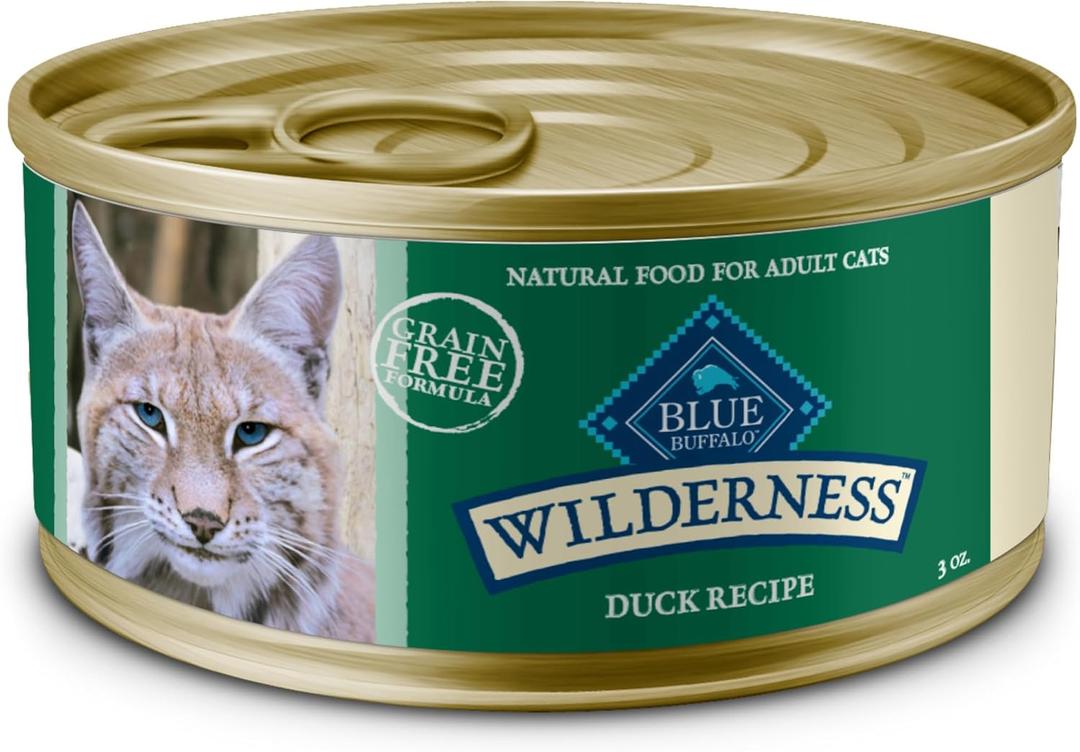 Blue Buffalo Wilderness Natural High-Protein Grain-Free Wet Food for Adult Cats, Duck Pat, 3-oz. Cans, 24 Count, BBD: MAY 29, 2028