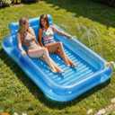 Inflatable Tanning Pool Lounger Float with Sprinkler, Pool Float Adult with Pillow & Cup Holder, Sunbathing Blow Up Tanning Bed, Suntan Tub Raft Floatie for Backyard Summer Water Party Extra-Large