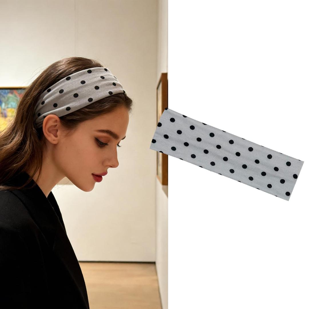 Grey Wide Headbands Black Polka Dot Headband Retro Design Elastic Head Bands Non Slip Fashion Hair Accessories Sports Yoga Head Wrap Polka Dots Headband for Women Girls Hair Supplies