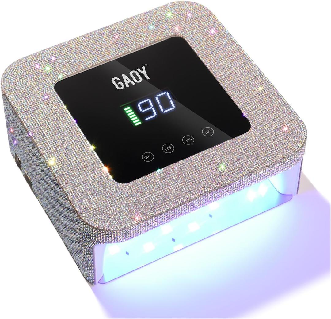 GAOY Cordless UV LED Nail Lamp for Gel Nails, Rechargeable UV Light, Professional Nail Dryer with 4 Timers, Automatic Sensor and Sensitive Mode for Fast Curing, AB Diamond