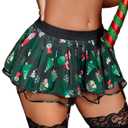 Avidlove Women Lingerie Role Play Pleated Costume Mini Skirt with Garter Schoolgirl Outifts (Medium, Green Christmas)