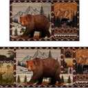 Bencailor 2 Pcs Rustic Cabin Bear Kitchen Rugs Farmhouse Kitchen Rugs Winter Wildlife Door Mats Brown Animal Deer Mat Non Slip Washable Woodland for Floor Indoor Home (17 X 30 in + 17 X 47 in) (Vivid Color)
