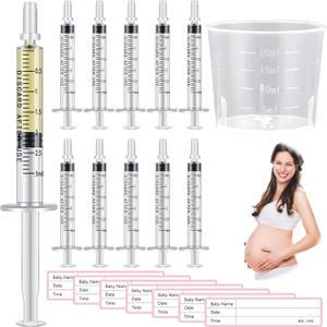 Trelaco Colostrum Collector Kit Include Sterile Sealed Breast Milk Syringes with Caps No Needle Colostrum Syringes Stickers 1 Measuring Cup Harvesting Collection for Breastmilk(50 Sets, 3 ml)