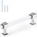 Orger Acrylic Cabinet Handles 30 Pack Modern Cabinet Hardware Drawer Pulls 4 Inch Hole Centers with Clear Square Tube Cabinet Pulls and Polished Chrome Base for Kitchen Cabinets