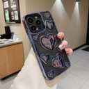 Compatible with iPhone 14 Pro Max Case Clear Glitter 3D Love Hearts Cute Girly Design Slim Protective Transparent Cover for Women Girl Sparkly Bling Chrome Edge Soft TPU Electroplated Glossy Blue