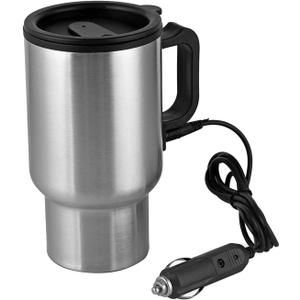 12V Car Heating Cup Car Heated Mug, 450ml Stainless Steel Travel Electric Coffee Cup 14oz. Insulated Heated Thermos Mug