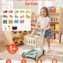 VEVOR Shopping Cart for Kids, Wooden, Toy Shopping Cart with Extra Storage, Realistic Play Food and Scanner, Grocery Store Pretend Play Toy Trolley, Baby Push Learning Walker, for Toddlers Ages 3+, Child-size