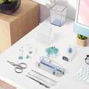 DRQ Blue Desk Organizers and Accessories Office Supplies, 10Pcs Set for Office with Stapler, Tape Dispenser, Pens, Pen Holder, Phone Holder, Tape, Ruler, 1 Box Staple, Scissors and 1 Box of Clip