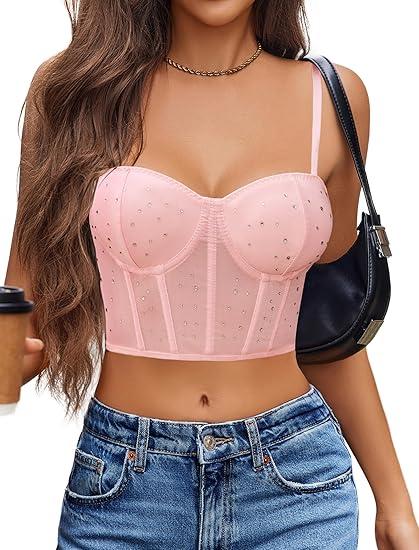 Avidlove Corset Tops for Women Push Up Bustier lingerie Mesh Sexy Going Out Party Club Top Size M