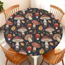 Round Fitted Tablecloth with Elastic Edge, Waterproof Stain Resistant Fabric Table Cover for 49"-52" Round Table, Indoor Outdoor Dining, Kitchen Decor, Camping, Party, Holiday, Mushroom