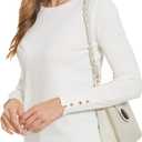 Spicy Sandia Women's Lightweight Long Sleeve Crew Neck Sweaters Striped Casual Knit Pullover Tops (Large, Off-white)