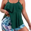 B2prity Women Plus Size Tankini Swimsuits Tummy Control Two Piece Bathing Suit Ruffled Flounce Swimwear with Shorts (Geometric Print), Size 18W
