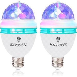 HARBOLLE 2 Pack RGB Color Rotating Bulb,E26/E27,LED Party Bulbs Colored Strobe Light Bulb Multi Crystal Stage Lights for Disco, Birthday Party Club Bar for Indoor Parties, Photography